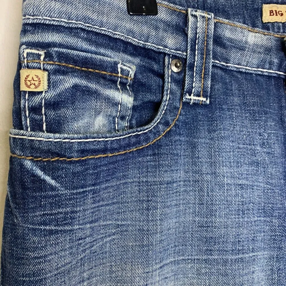 Big Star Womens Maddie Boot Mid-rise Jeans Y2K Button‎ flap Pockets Faded 33x30